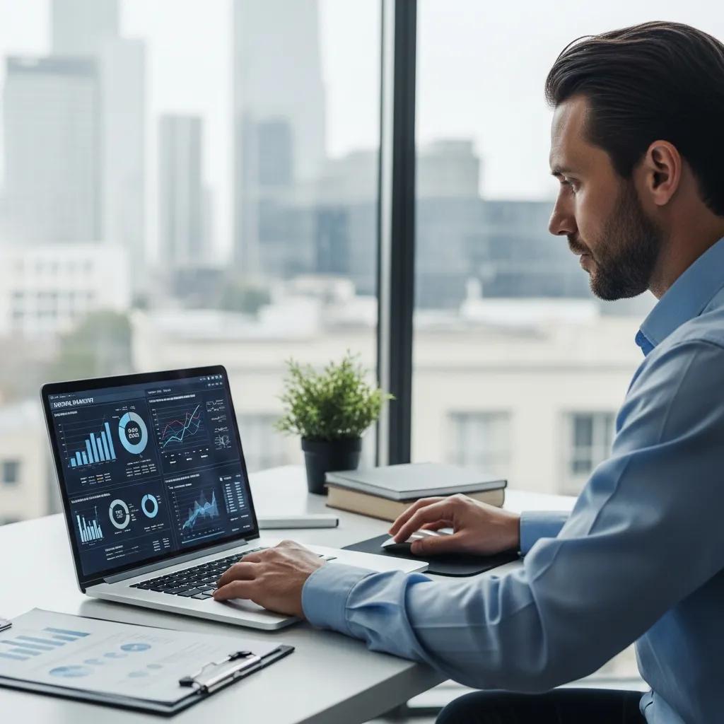 Dental professional analyzing market data on a laptop, highlighting the importance of continuous monitoring