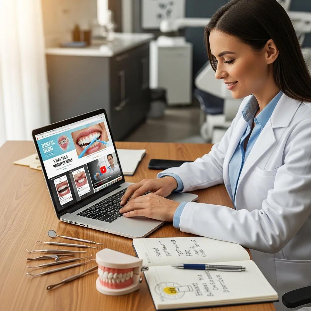 Dental professional creating engaging content for social media, emphasizing the role of marketing in patient attraction