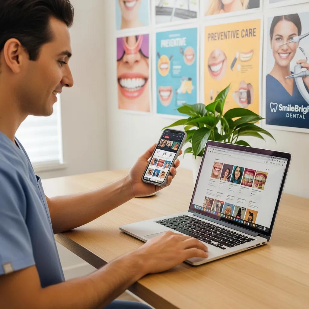 Dental professional using social media for marketing engagement