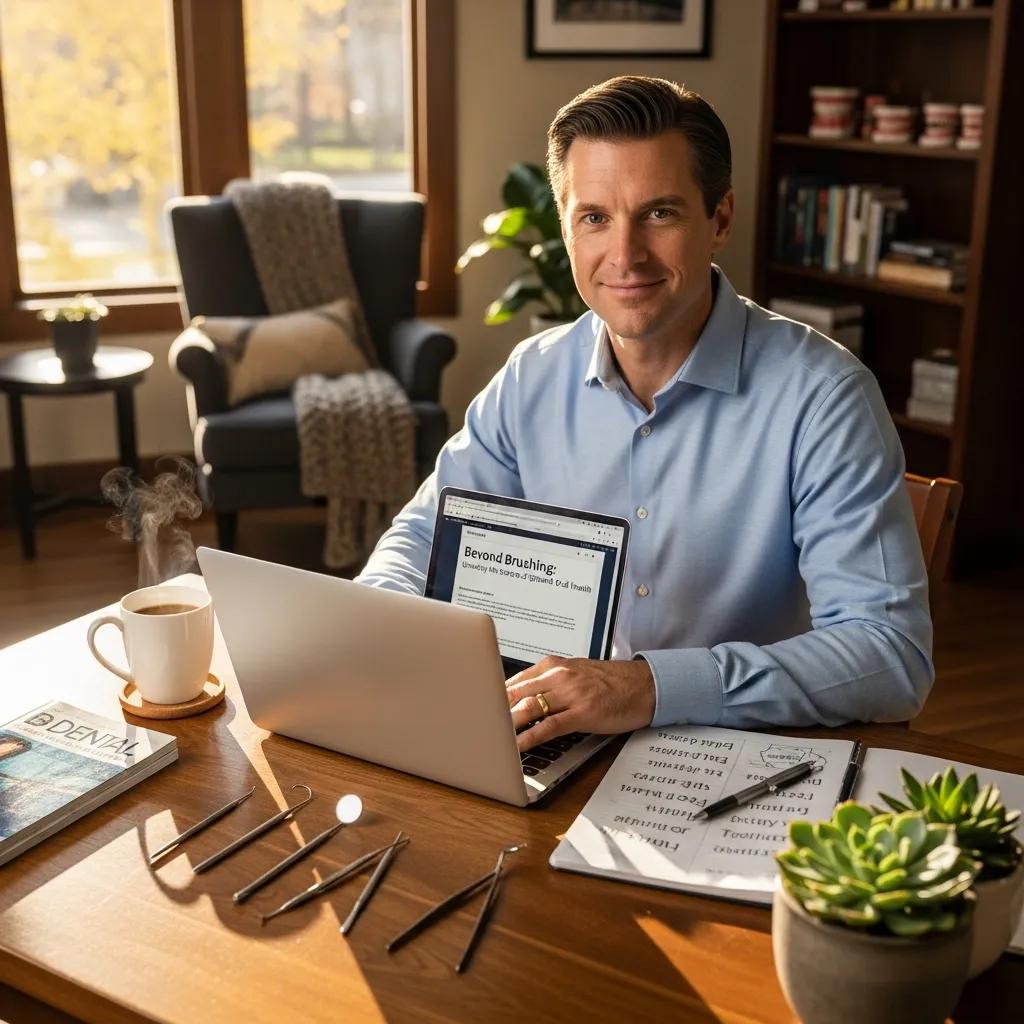 Dentist creating content for a blog, highlighting the importance of content creation in dental marketing