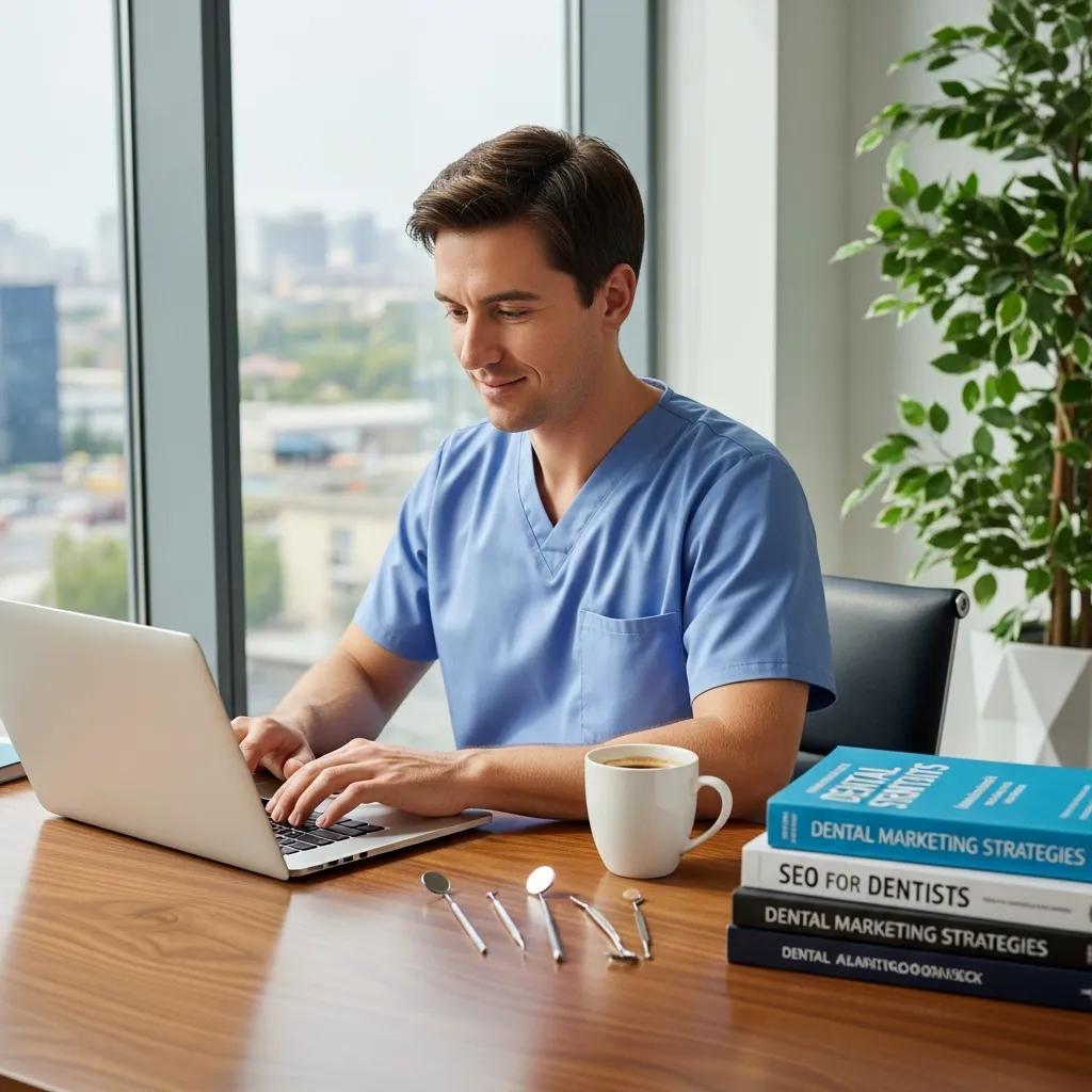 Dentist writing quality content for dental SEO