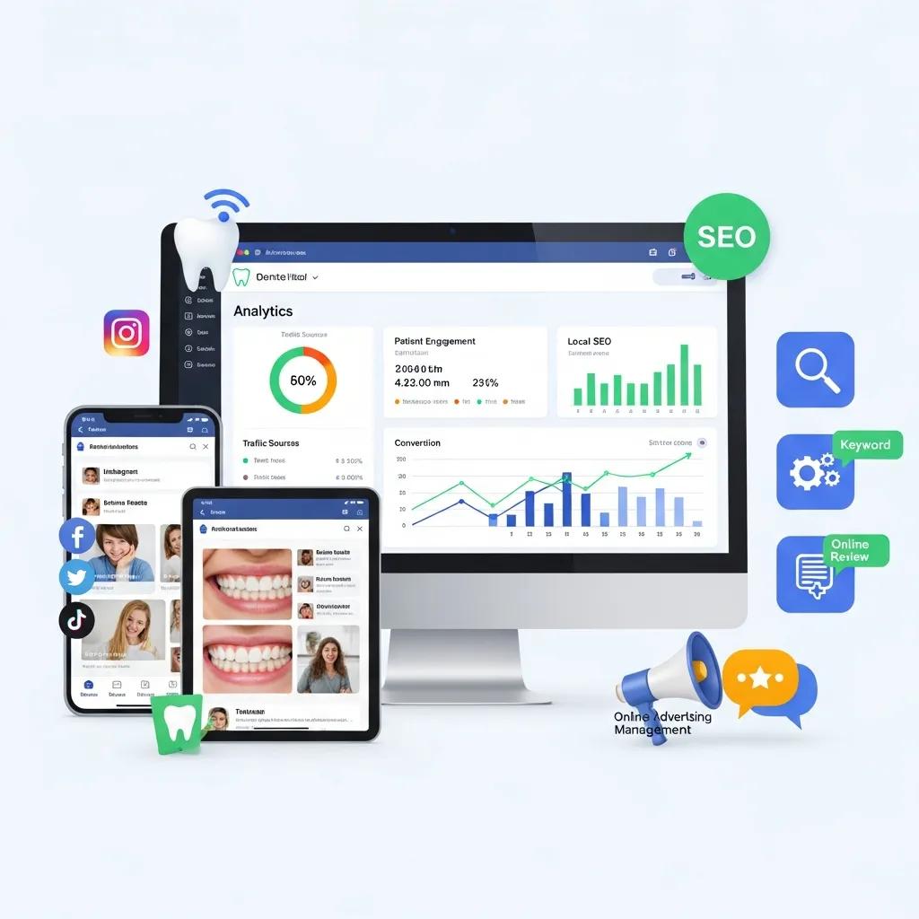 Digital marketing strategies for dental clinics, highlighting SEO and online presence