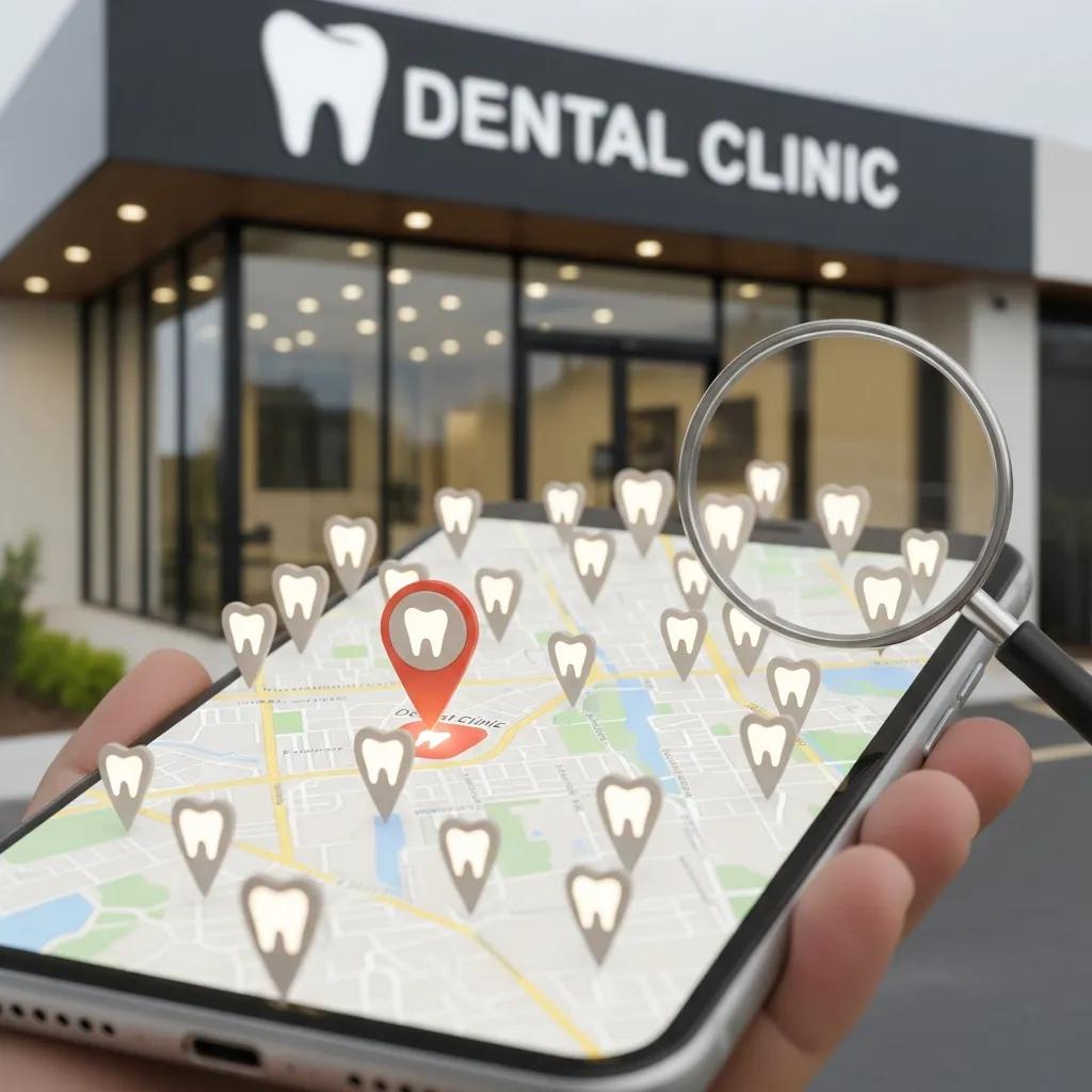 Map showing dental clinic locations, emphasizing local SEO strategies for dentists