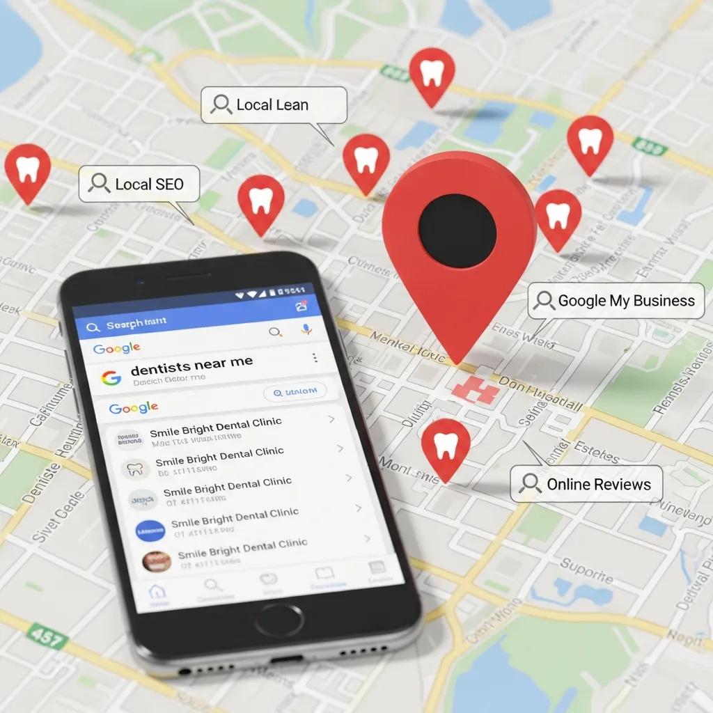 Map showing dental clinic locations with emphasis on local SEO strategies