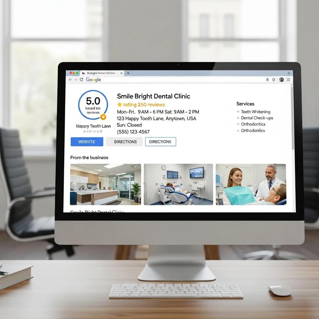 Optimized Google Business Profile for a dental clinic, illustrating key elements for local SEO