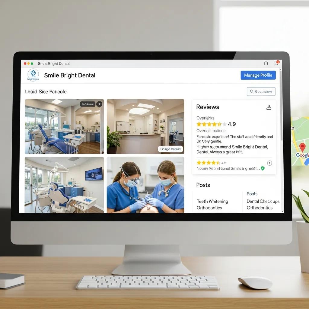 Optimized Google My Business profile for a dental clinic, highlighting key features and patient reviews